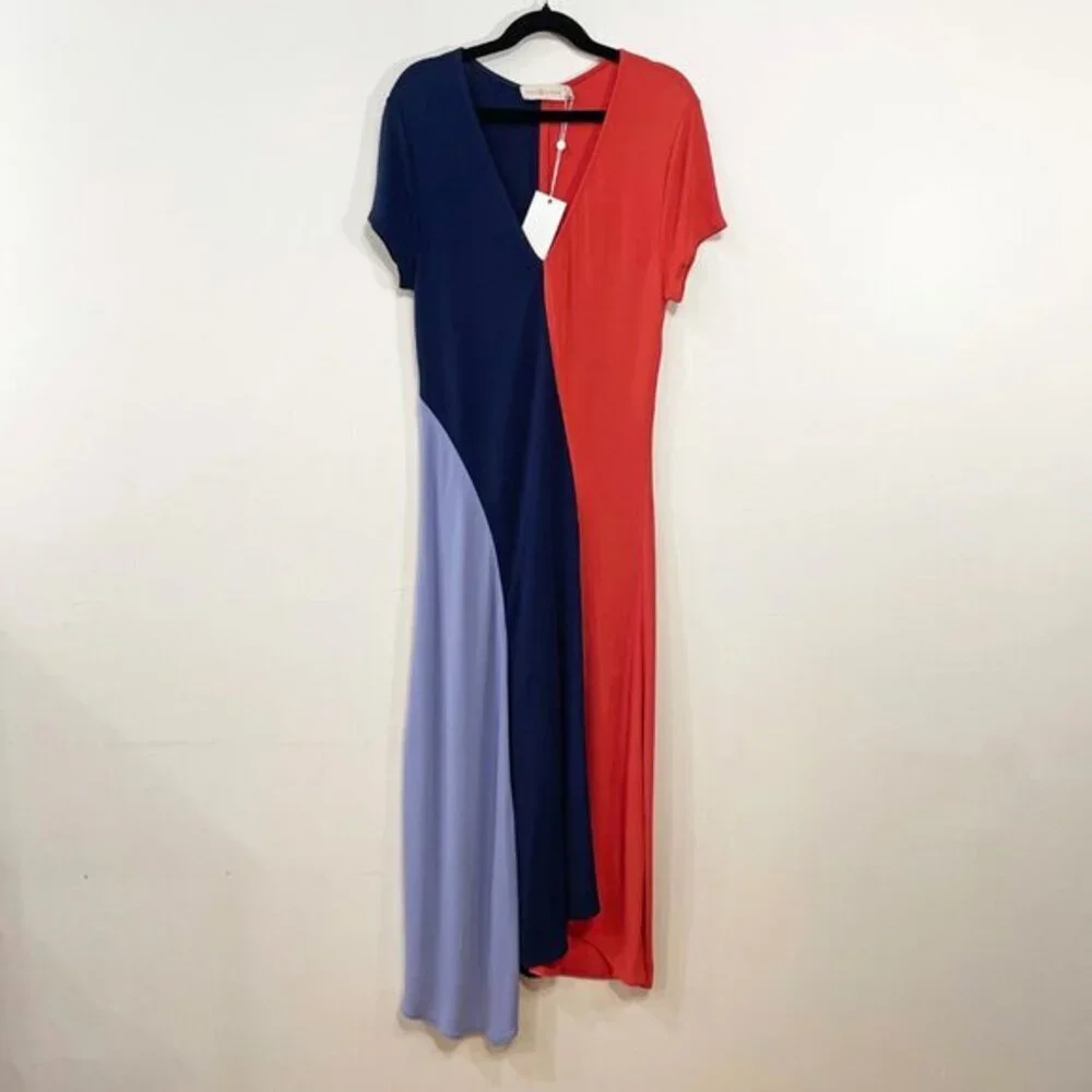 New Tory Burch Walden Colorblock Midi Dress Navy Orange XS $395